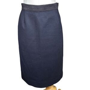 Tory Burch Navy Blue Wool Pencil Skirt with Silk Lining Size 4